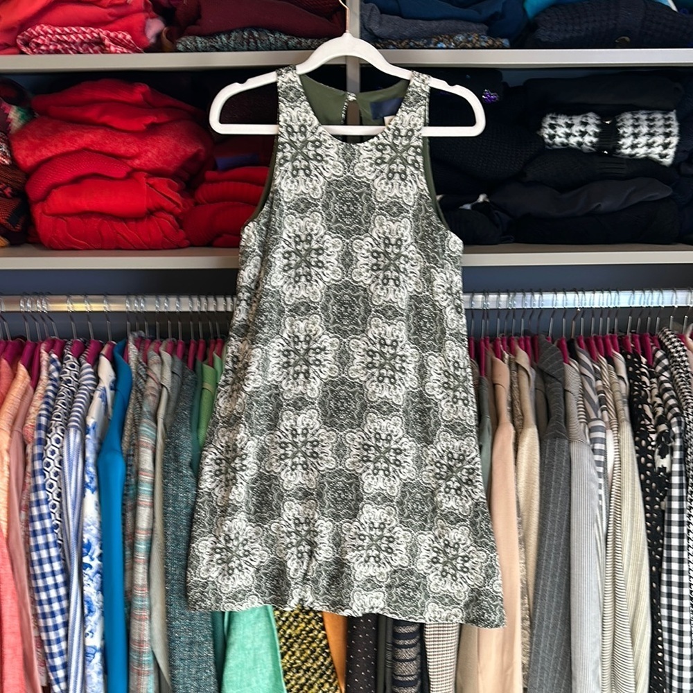 Blue Rain green/white print sleeveless back button keyhole closure dress size XS